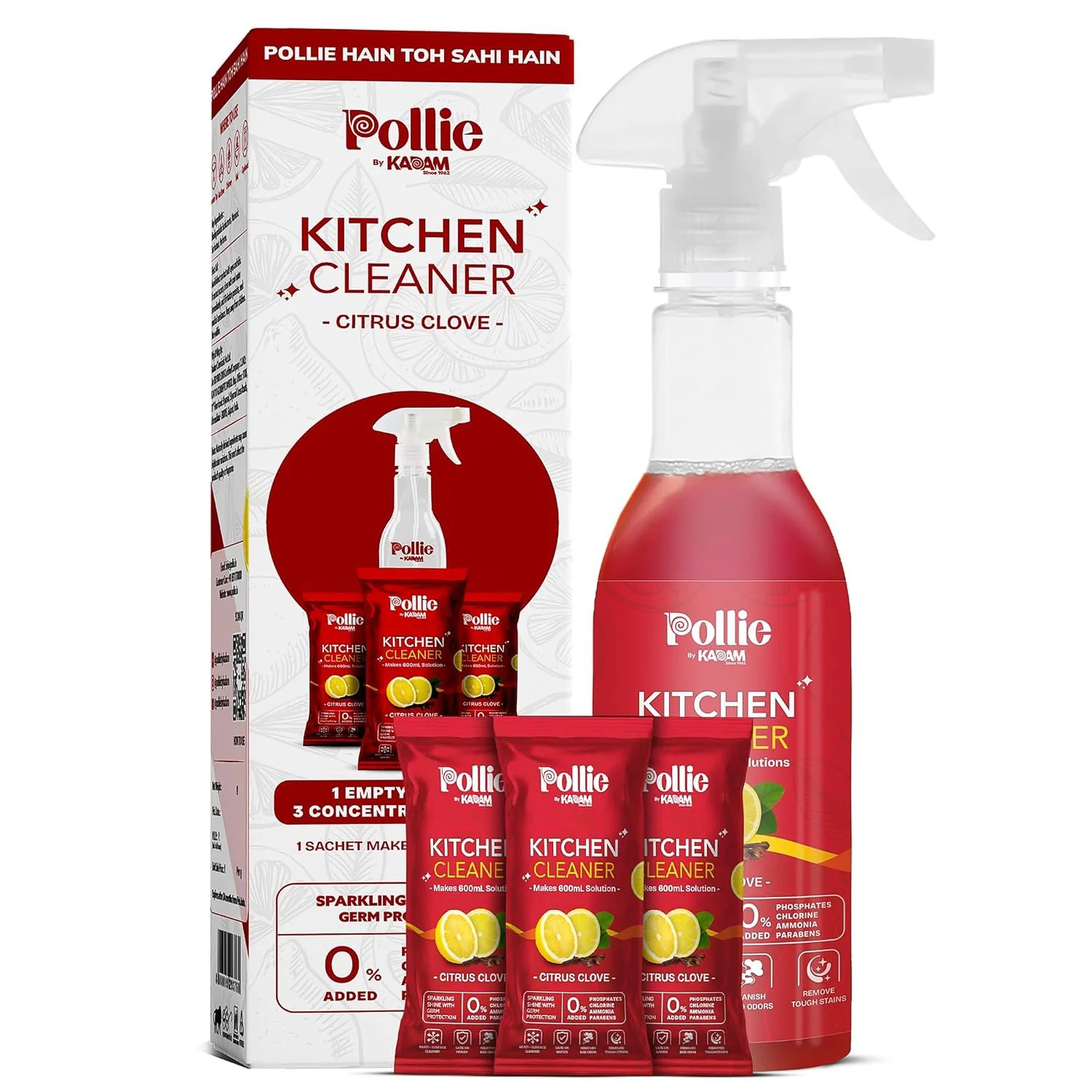 Pollic kadam Concentrated Kitchen Surface Cleaner Refill Kit with Spray Bottle