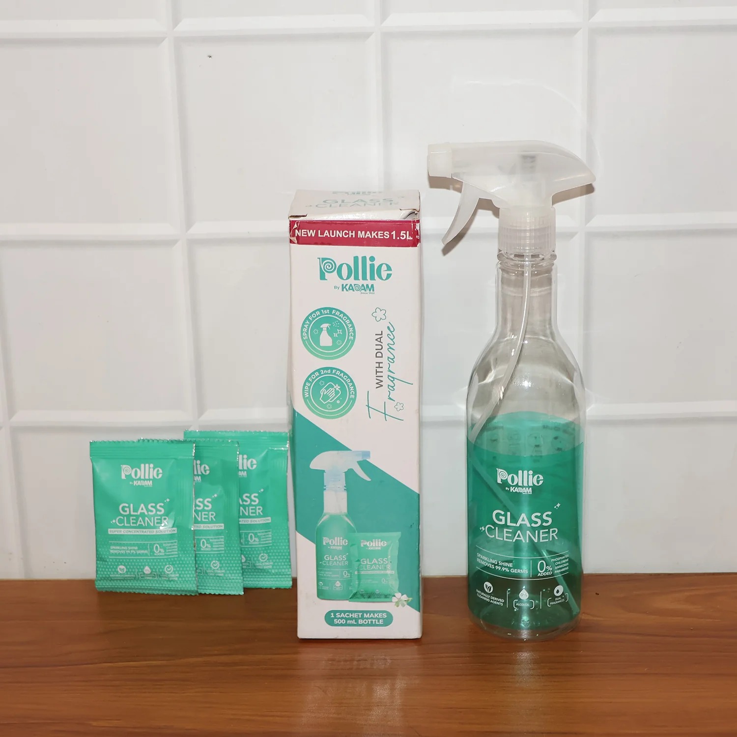 Pollic Kadam Concentrated Glass & Mirror Cleaner Refill Kit with Reusable Spray Bottle