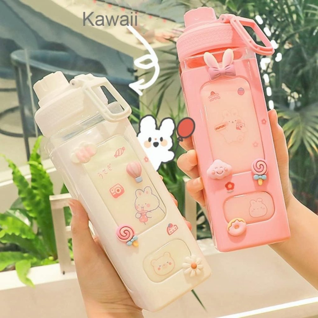 700ml Kawaii Water Bottle with Straw and Sticker Outdoor